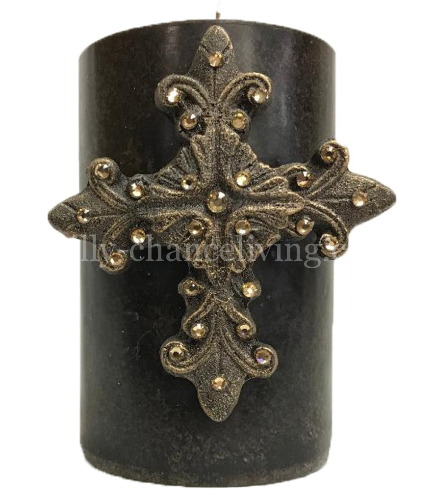 Decorative Candle With Swarovski Jeweled Fancy Cross 4X6 Candles