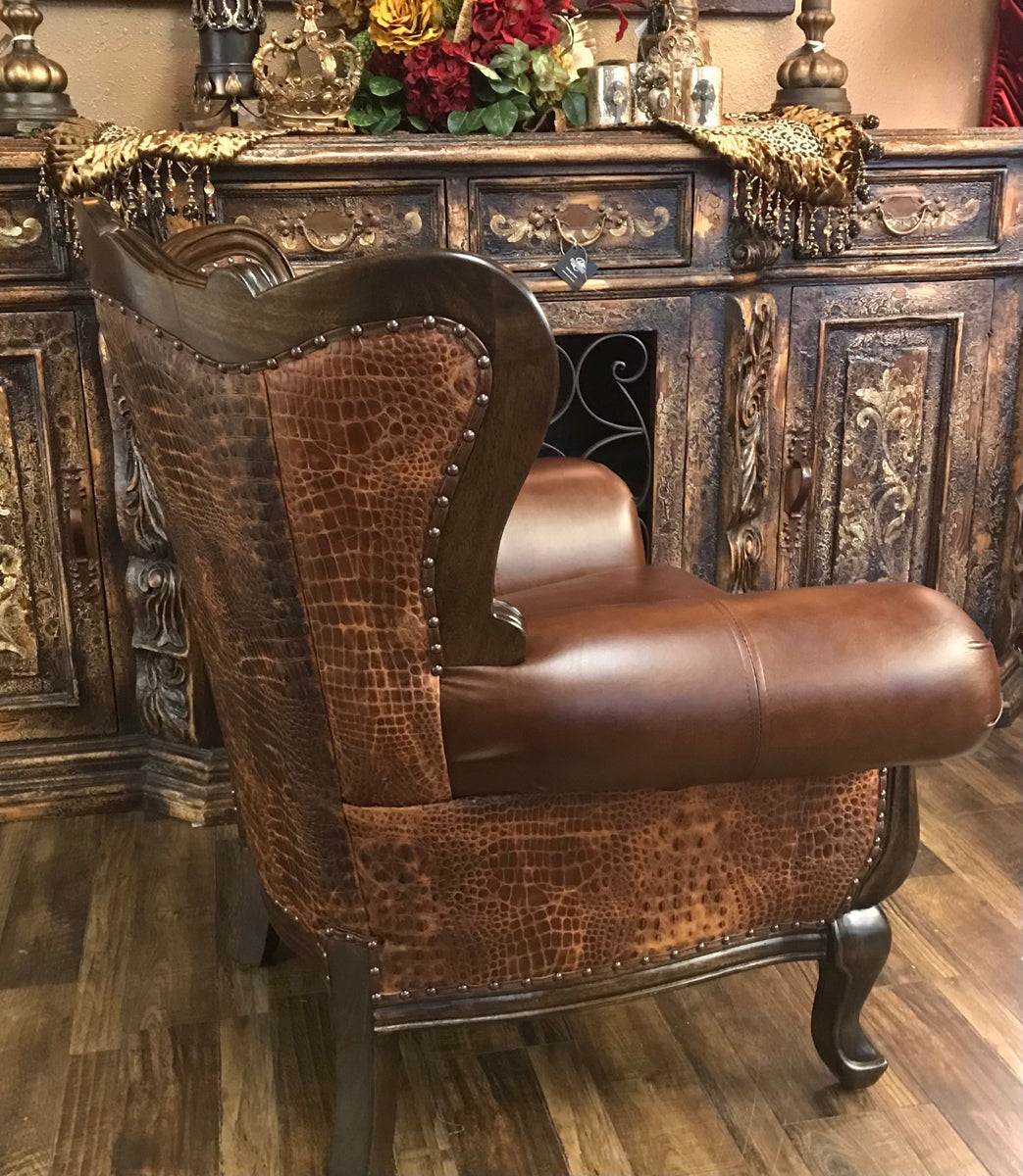 Hadley Large Leather And Faux Croc Chair Accent Chairs & Benches