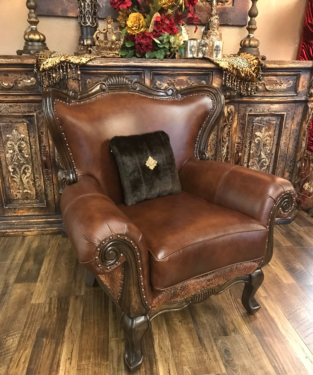 Hadley Large Leather And Faux Croc Chair Accent Chairs & Benches