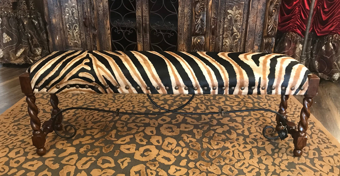 Serengeti Hair On Hide Leather Bench Foot Stools