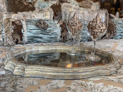 Mirrored Wood Serving Tray with Antique Finish