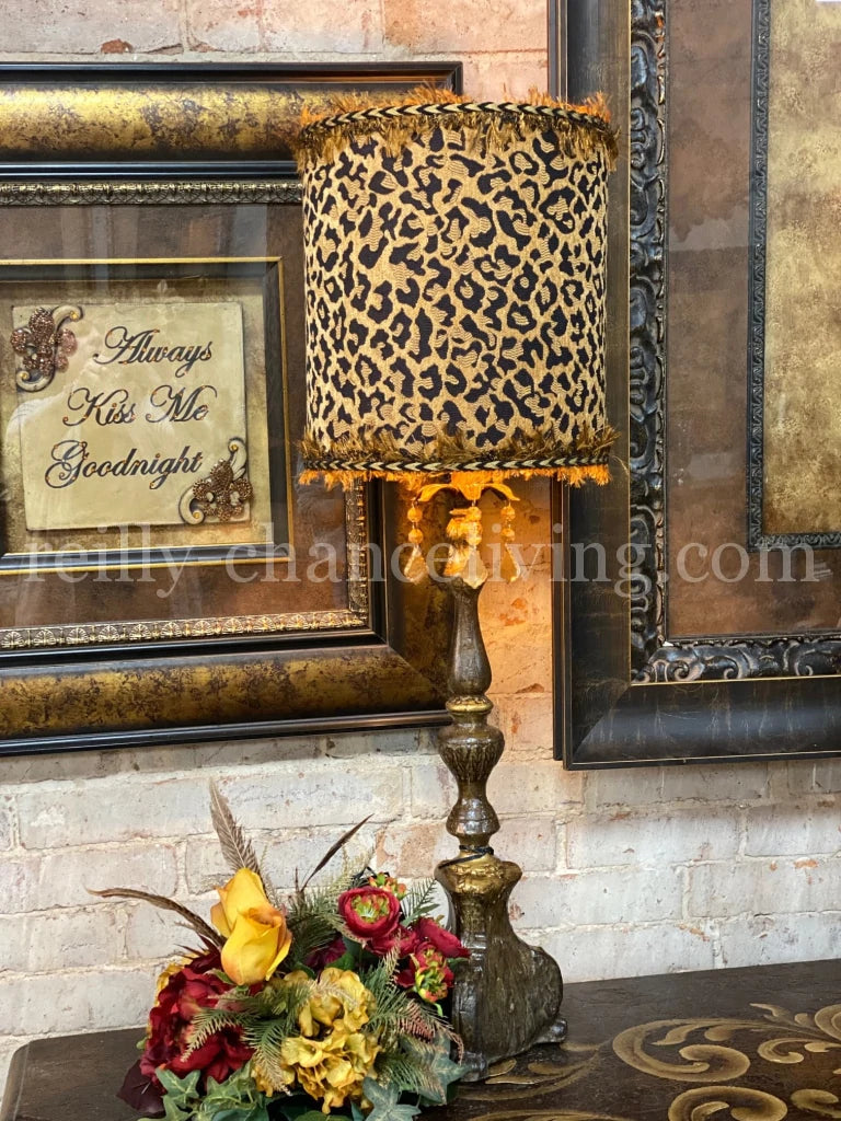 Gallery Designs Table Lamp with Crystals and Leopard Print Lamp Shade