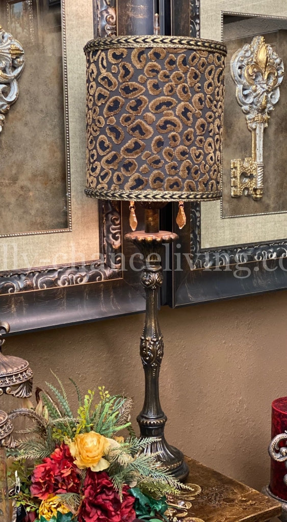 Gallery Designs Buffet Lamp with Crystals and Leopard Print Lamp Shade