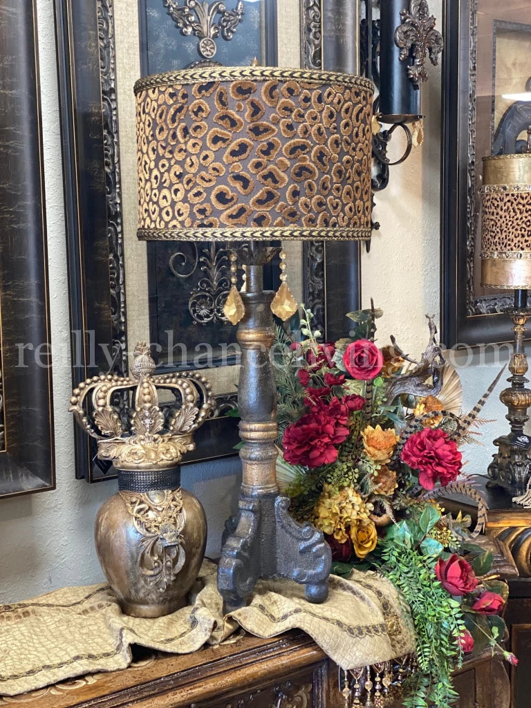 Gallery Designs Table Lamp with Leopard Print Lamp Shade and Crystals