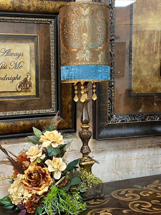 Gallery Designs Buffet Lamp Chocolate And Turquoise Silk With Croc Lampshade Lighting