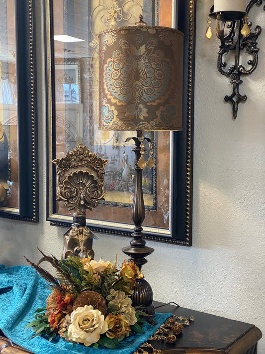 Gallery Designs Buffet Lamp Chocolate And Turquoise Silk Lampshade Lighting