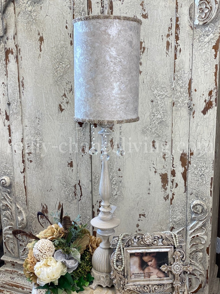 Gallery Designs Buffet Lamp with Silver Lamp Shade and Crystals