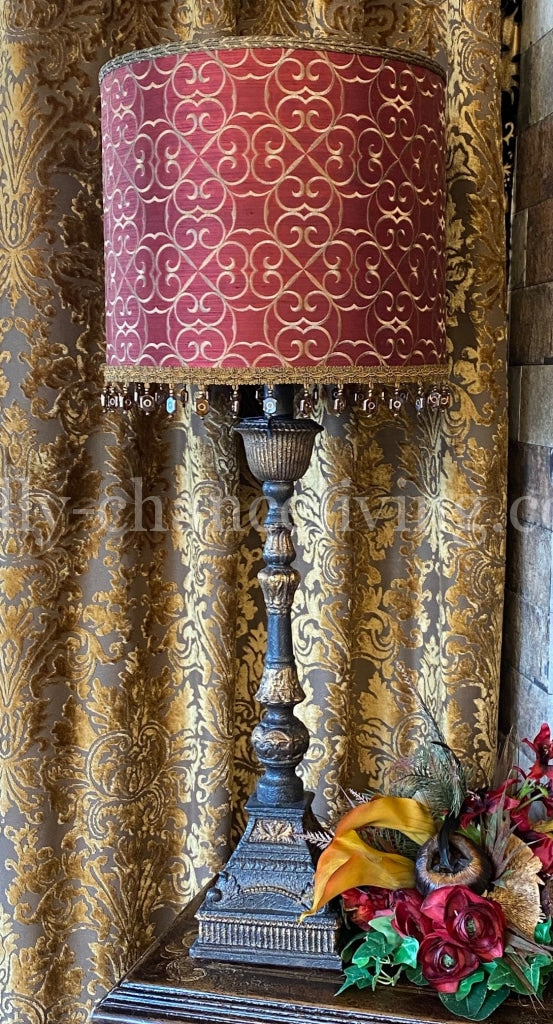 Gallery Designs Old World Lamp Red and Gold Print and Crystals