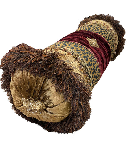 Burgundy and Gold Velvet Bolster pillow