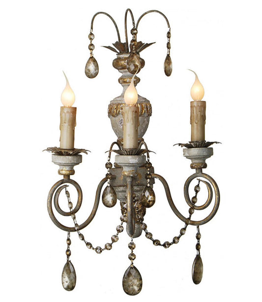 Set Of 2 Hand Carved Wood Sconce Lights With Antiqued Glass Crystals Gallery Designs Lighting