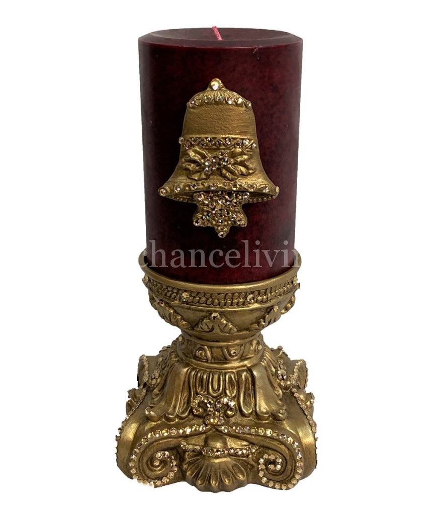 Christmas Candle 4x6 with Jeweled Bell on Jeweled Candle Base