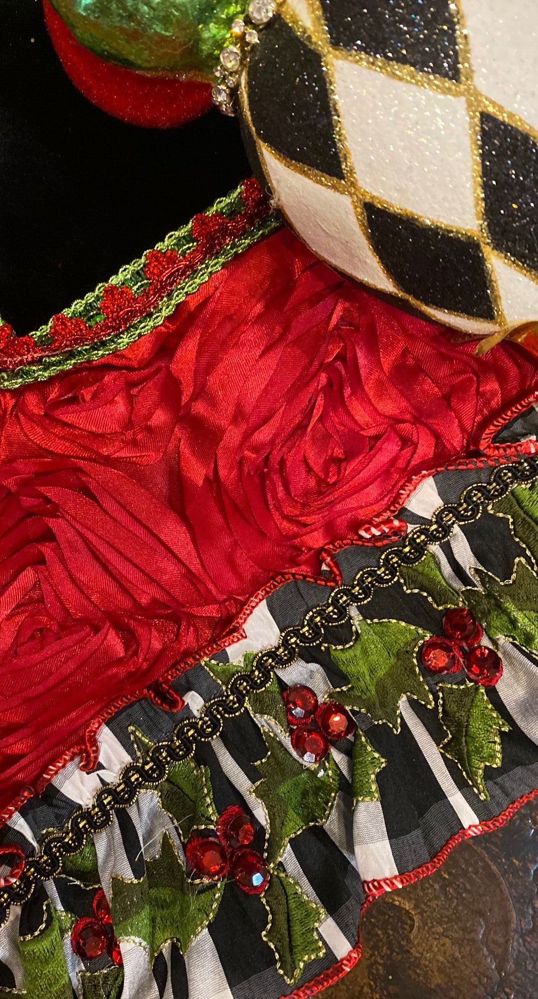 Christmas Table Runner with Embroidered Ribbon Ruffle
