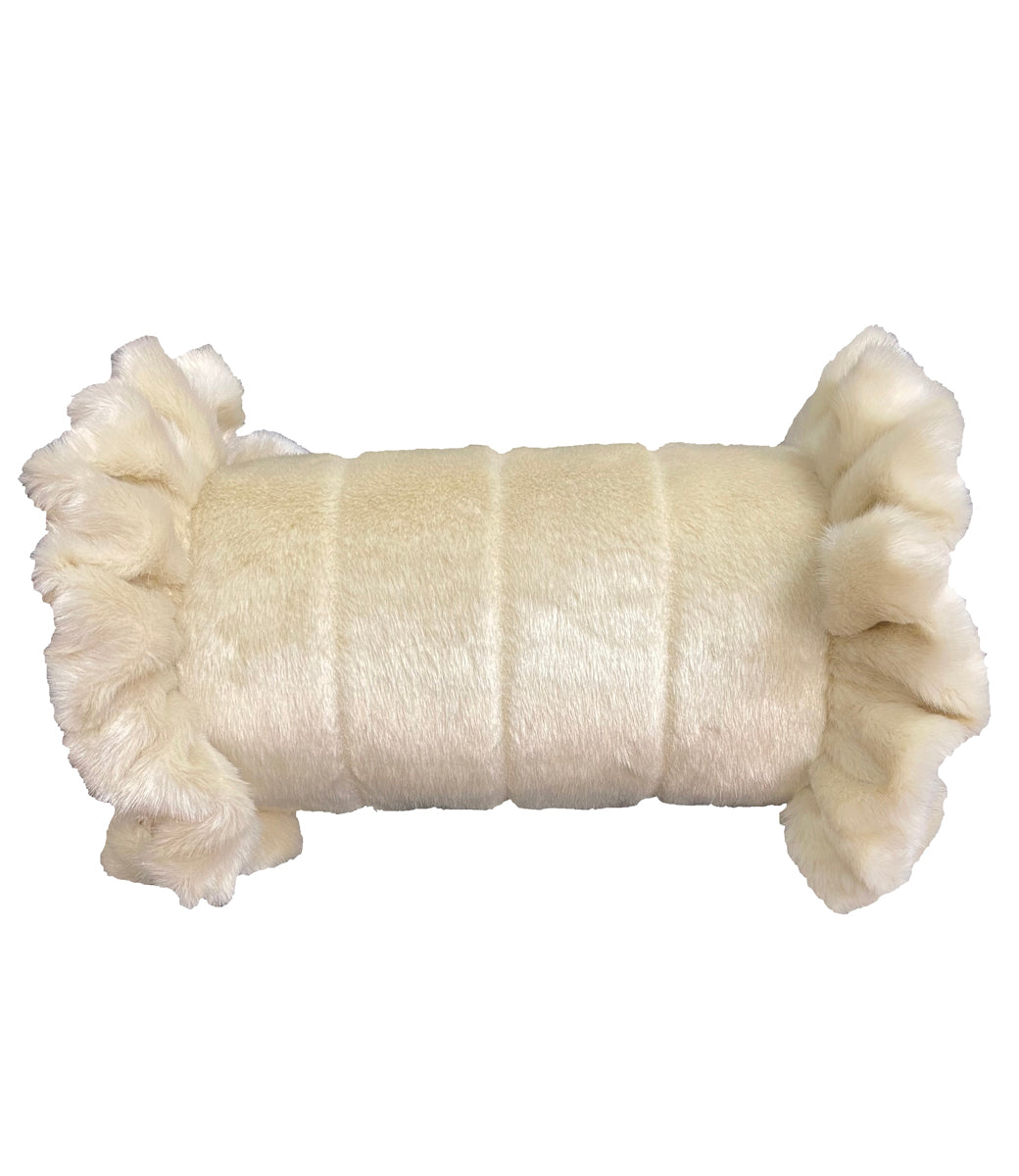 Cream Faux Mink Bolster Accent Pillow