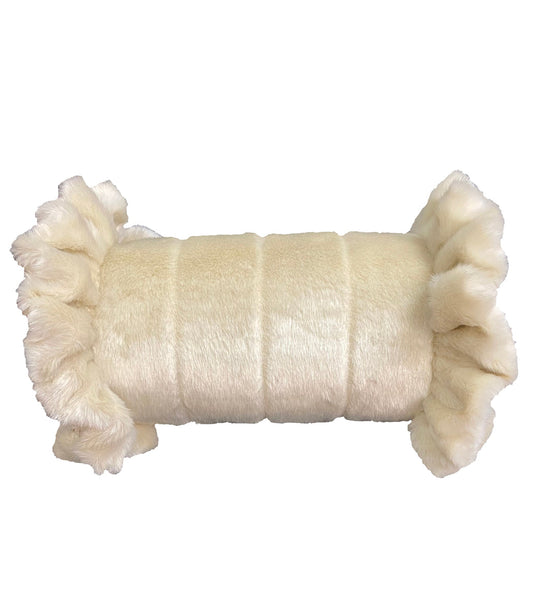 Cream Faux Mink Bolster Accent Pillow