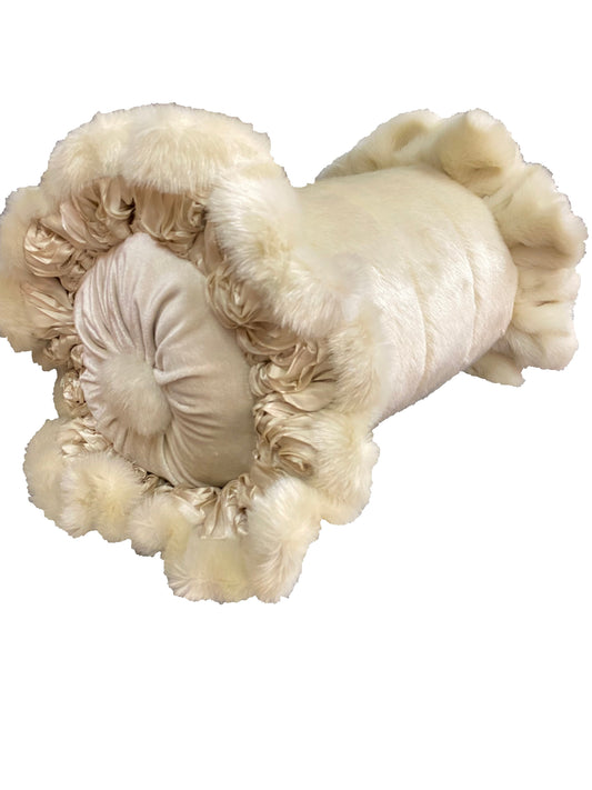 Cream Faux Mink Bolster Accent Pillow