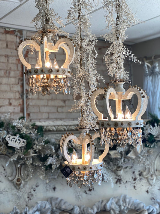 Hand Carved Wood Crown Chandelier Antique White Distressed Finish Gallery Designs Lighting
