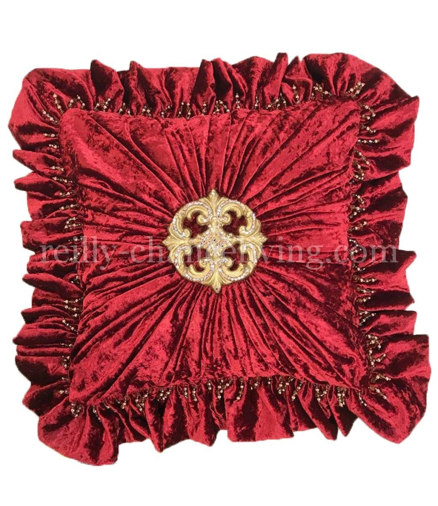 Red Velvet Christmas Accent Pillow Jeweled Medallion 20X20 Holiday Pillows