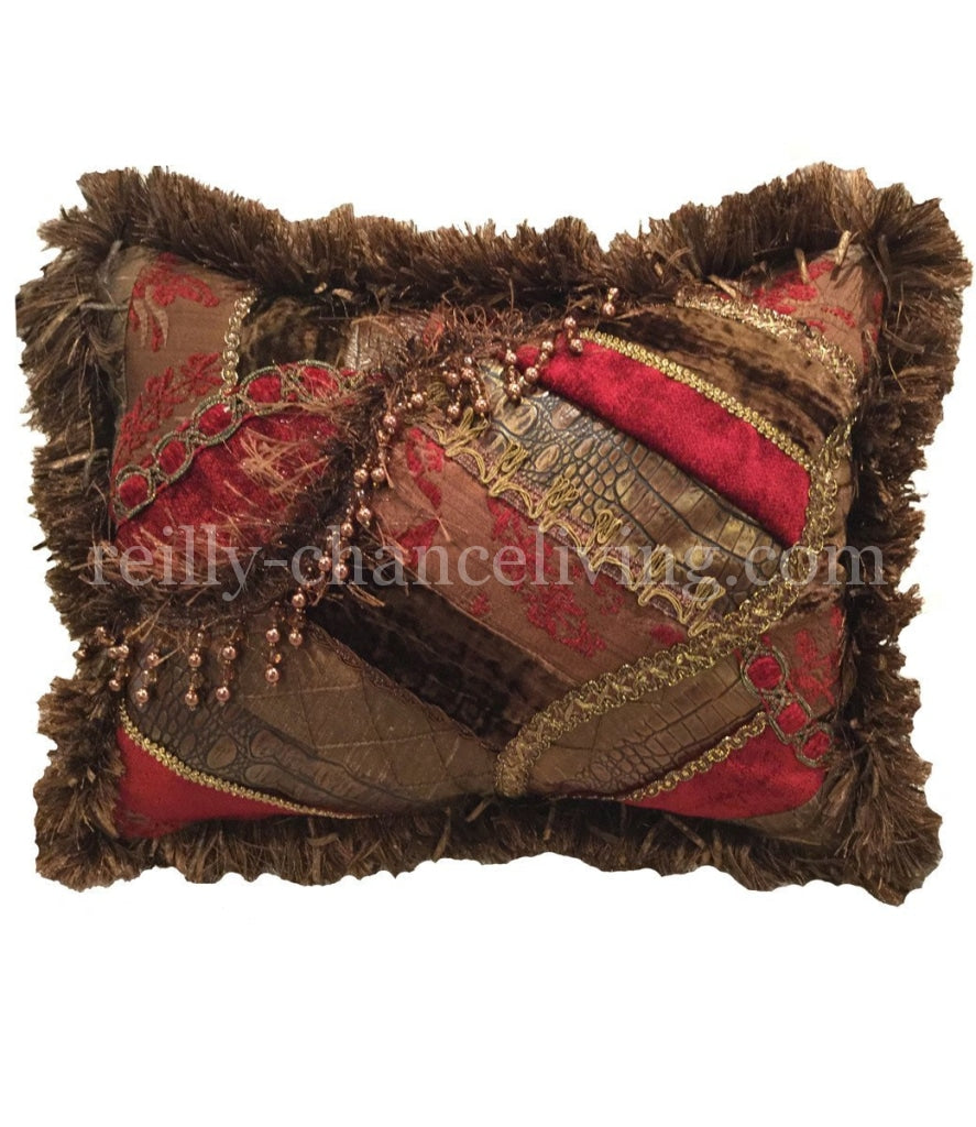 Decorative Pillow Pieced Rectangle Red And Brown 18X13