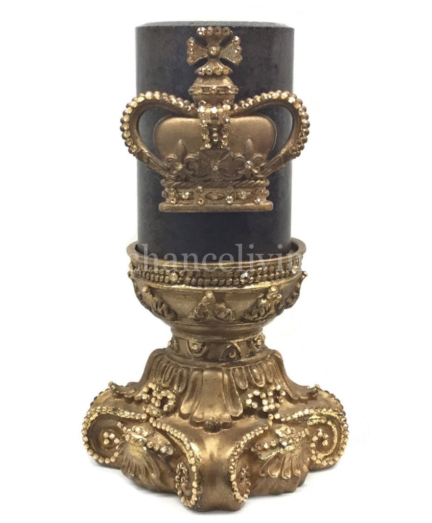 Decorative_brown_candle-4x6-roasted_chestnut-gold_jeweled_crown-4x6-candle_base-sir_olivers-reilly_chance_collection_grande