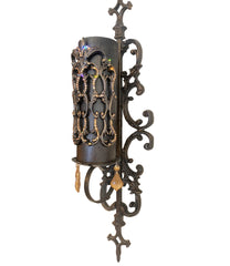 Wrought Iron Wall Sconce with Jeweled Firescreen Candle