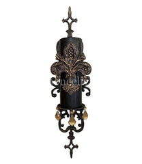 Wrought Iron Wall Sconce with Jeweled Fleur de Lis Candle