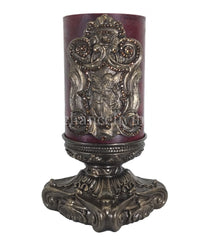 Decorative 6X6 Candle Base And With Jeweled Lion Shield Candle/base Combination