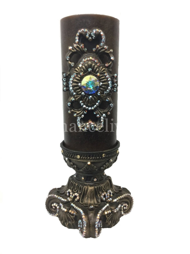 Decorative Candle 4X9 Jeweled Scroll Medallion 4X6 Base Candle/base Combination