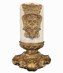 Decorative 6X6 Candle Base And 6X9 Jeweled Fleur De Lis Shield Candle/base Combination