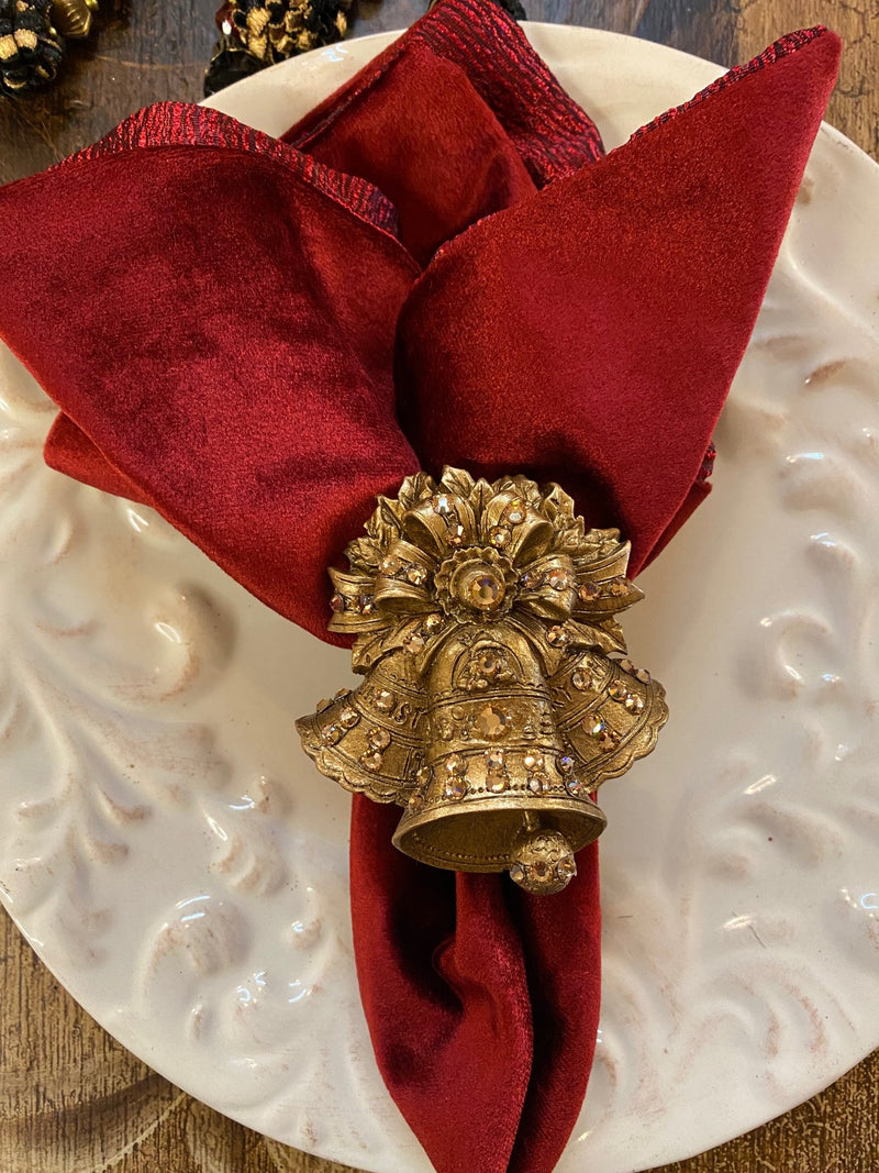 Christmas Napkin Ring Jeweled Christmas Bells with Bow Reilly Chance Collection