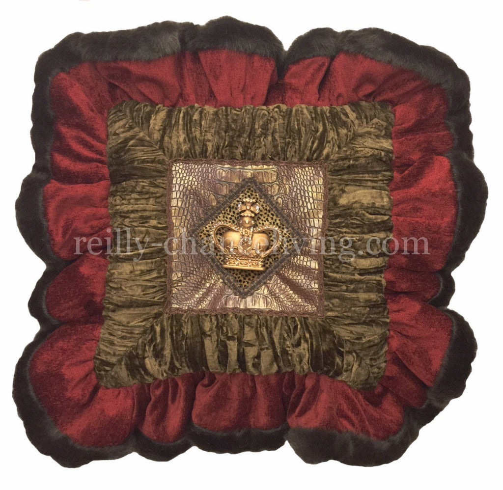 Decorative_pillow-red-chocolate_brown_velvet-cheetah-swarovski_jeweled_crown-ruffled-faux_mink-reilly_chance_collection_grande