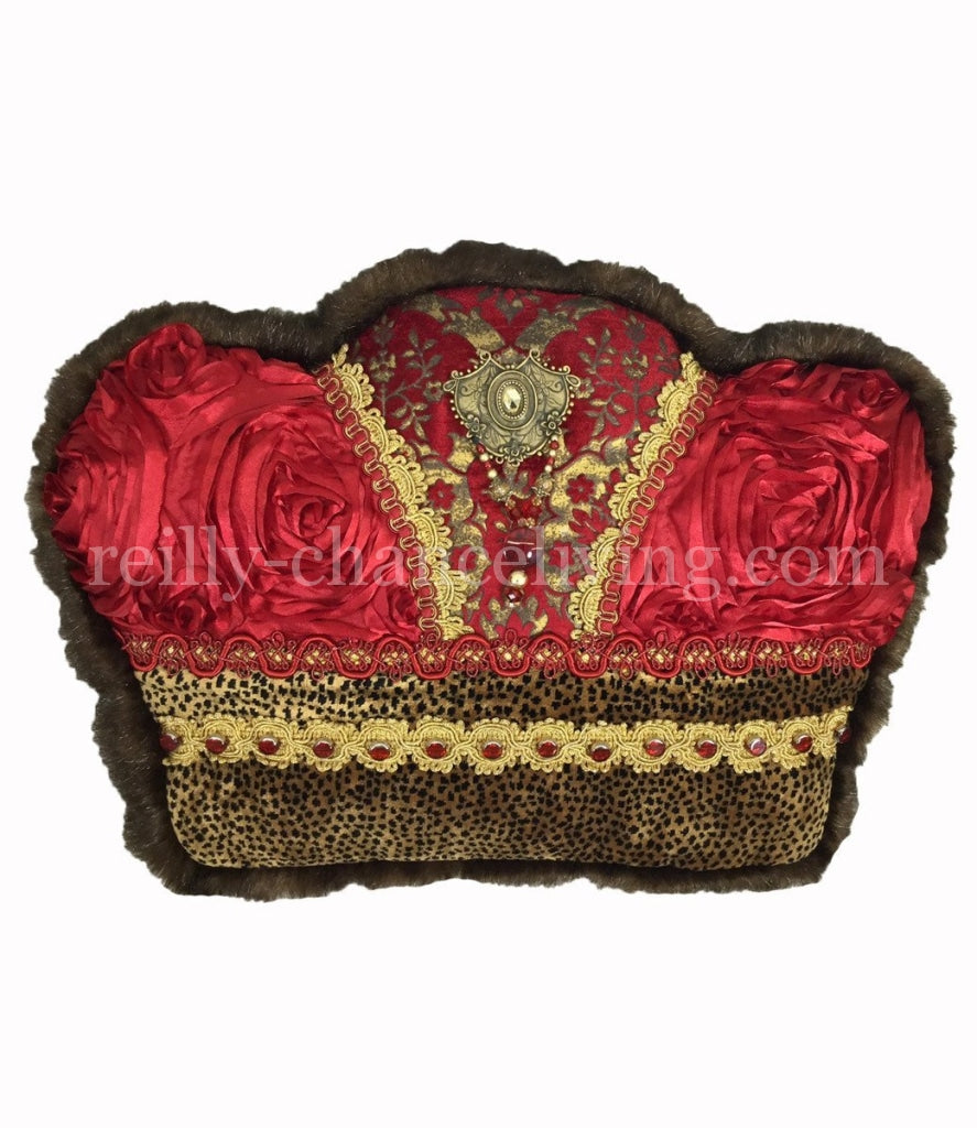 Decorative_pillow-red-velvet_cheetah-crown_shaped-beads-reilly_chance_collection_grande
