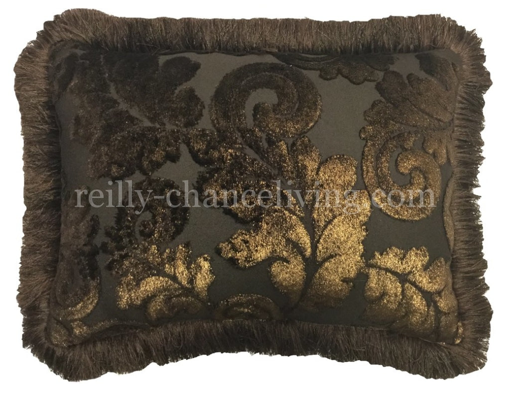 Decorative Lumbar Pillow Chocolate Brown And Metallic Gold