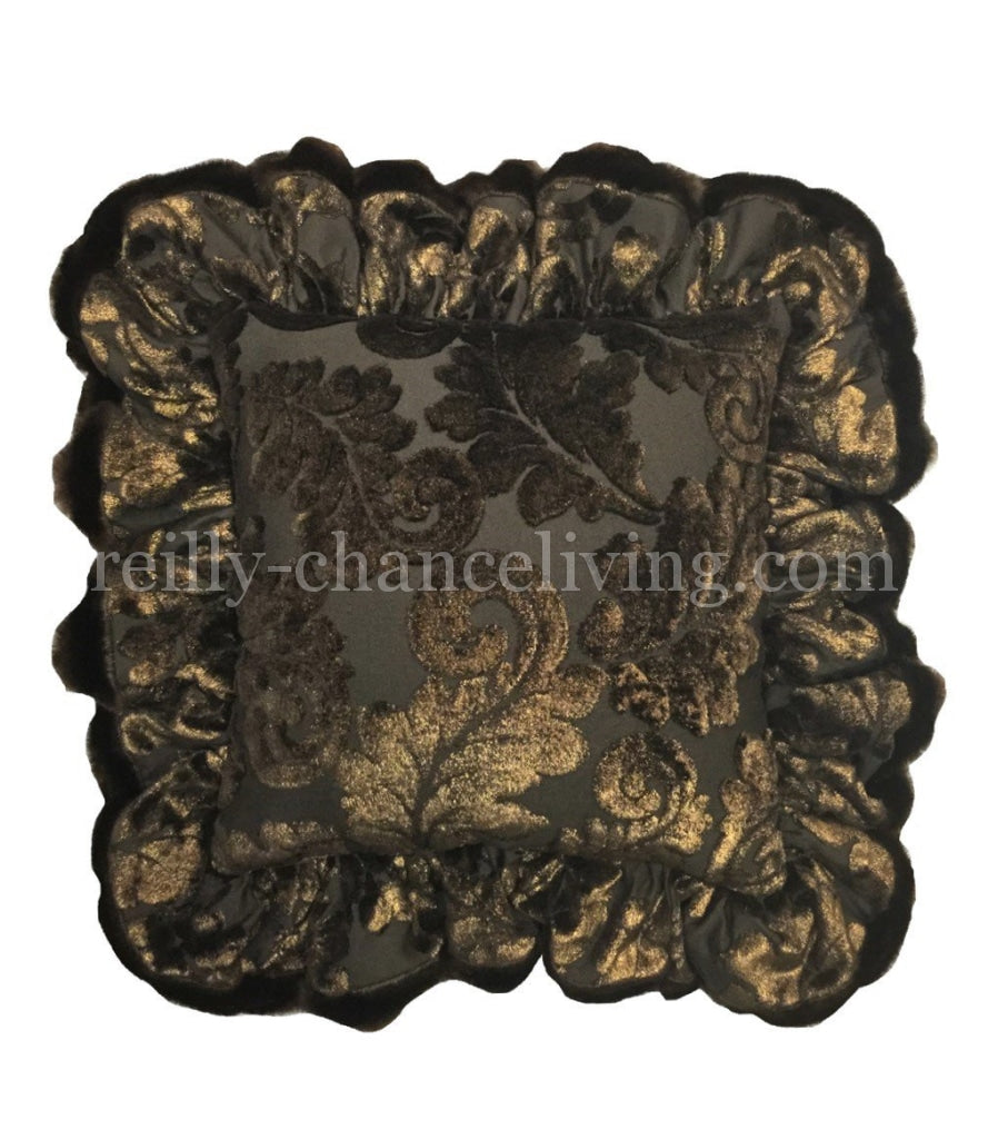 Ruffled Accent Pillow Chocolate Brown And Metallic Gold