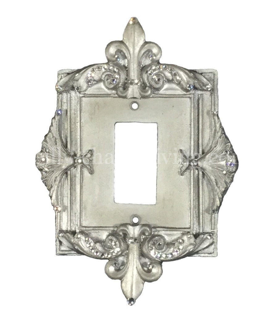 Decorative Single Rocker/dimmer Switch Plate Fleur De Lis With Swarovski Crystals 6.5X 9.5H Plates