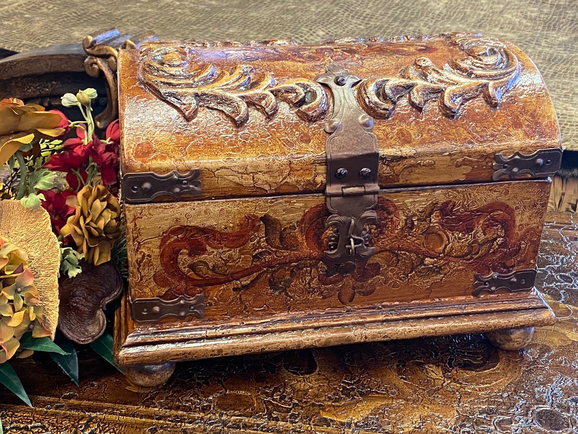Hand Carved Wood Treasure Chest Box Tuscan – Reilly-Chance Collection