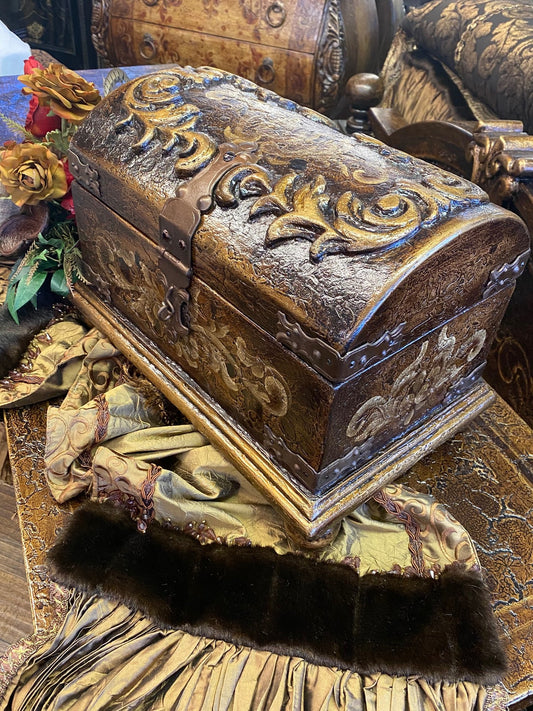 Hand Carved Wood Treasure Chest Box Santander Reilly-Chance Home Decor Retail Store Offerings