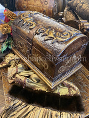 Hand Carved Wood Treasure Chest Box Santander