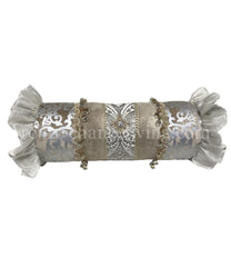 Glam Decorative Pillow Bolster Silver And Off White