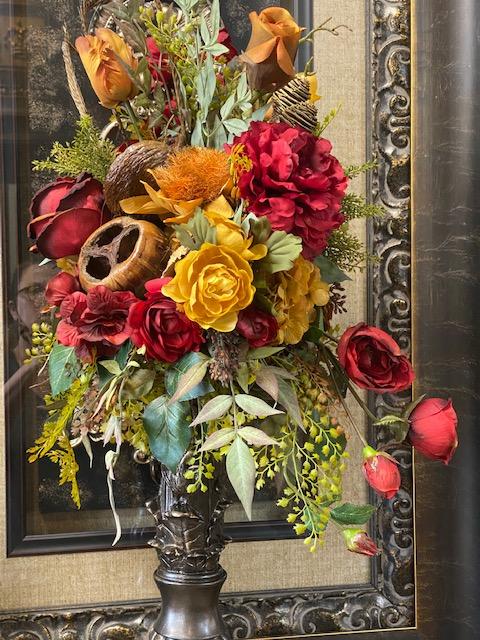 Luxury Designer Faux Floral Arrangements on base Red and Gold –  Reilly-Chance Collection