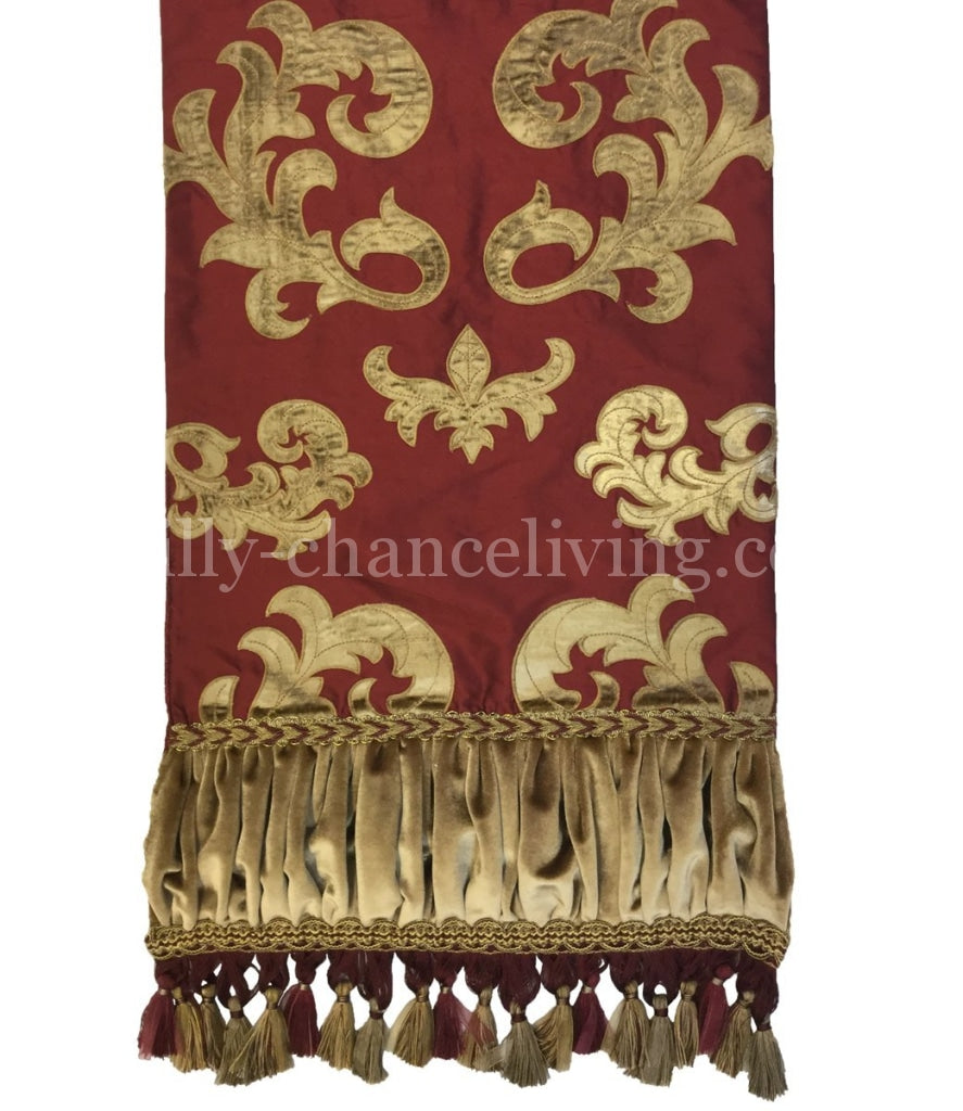 Burgundy Red Silk Embroidered Table Runner 17X72