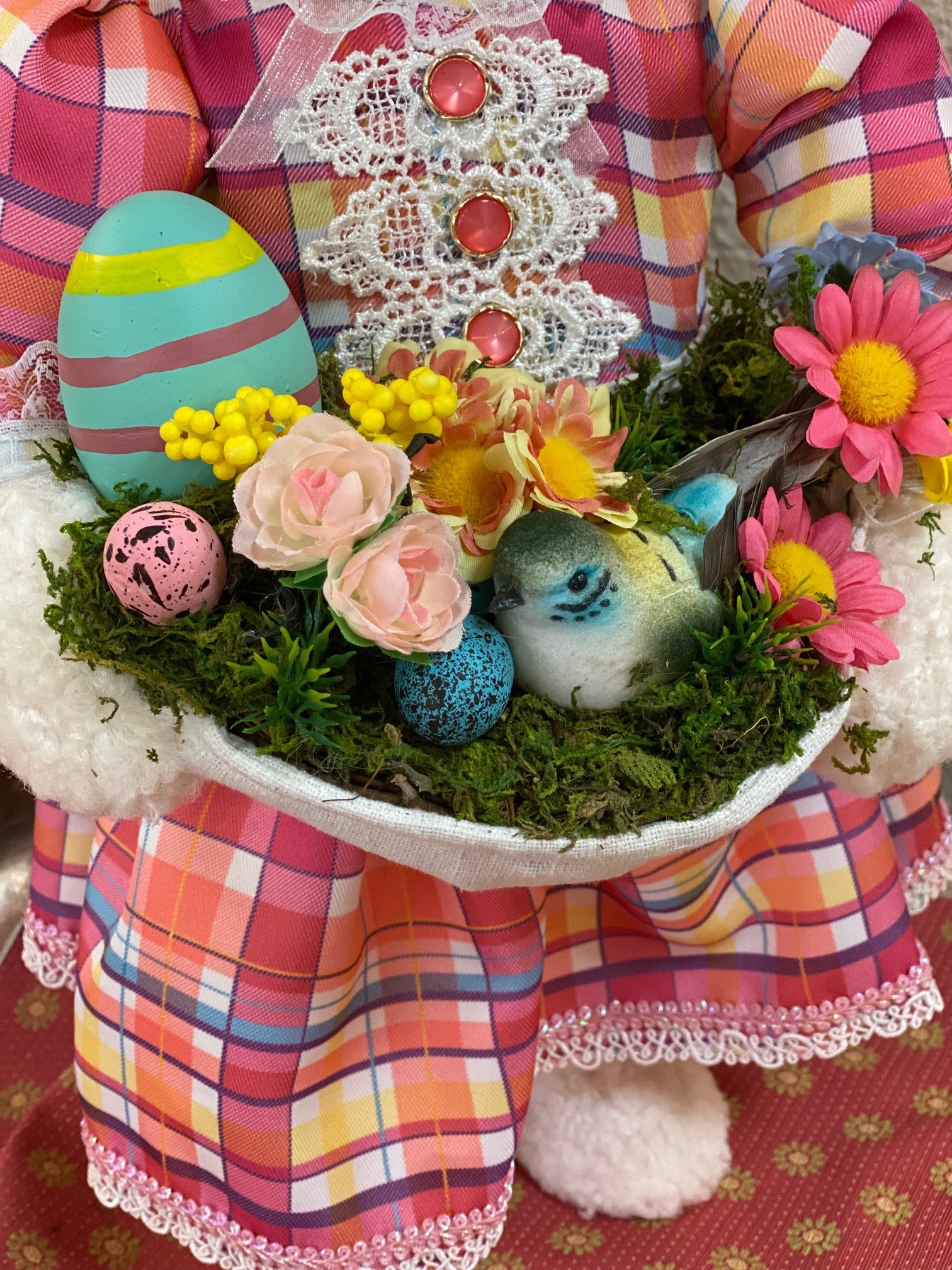 Bunny Holding Bird Nest Easter Home Decor/ Spring Decor