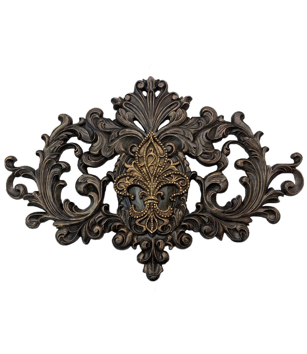 Large Fleur De Lis Carved Wall Plaque With Crystals Home Decor