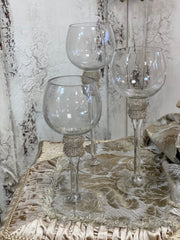 Set of 3 Clear Goblets with Crystal Bling