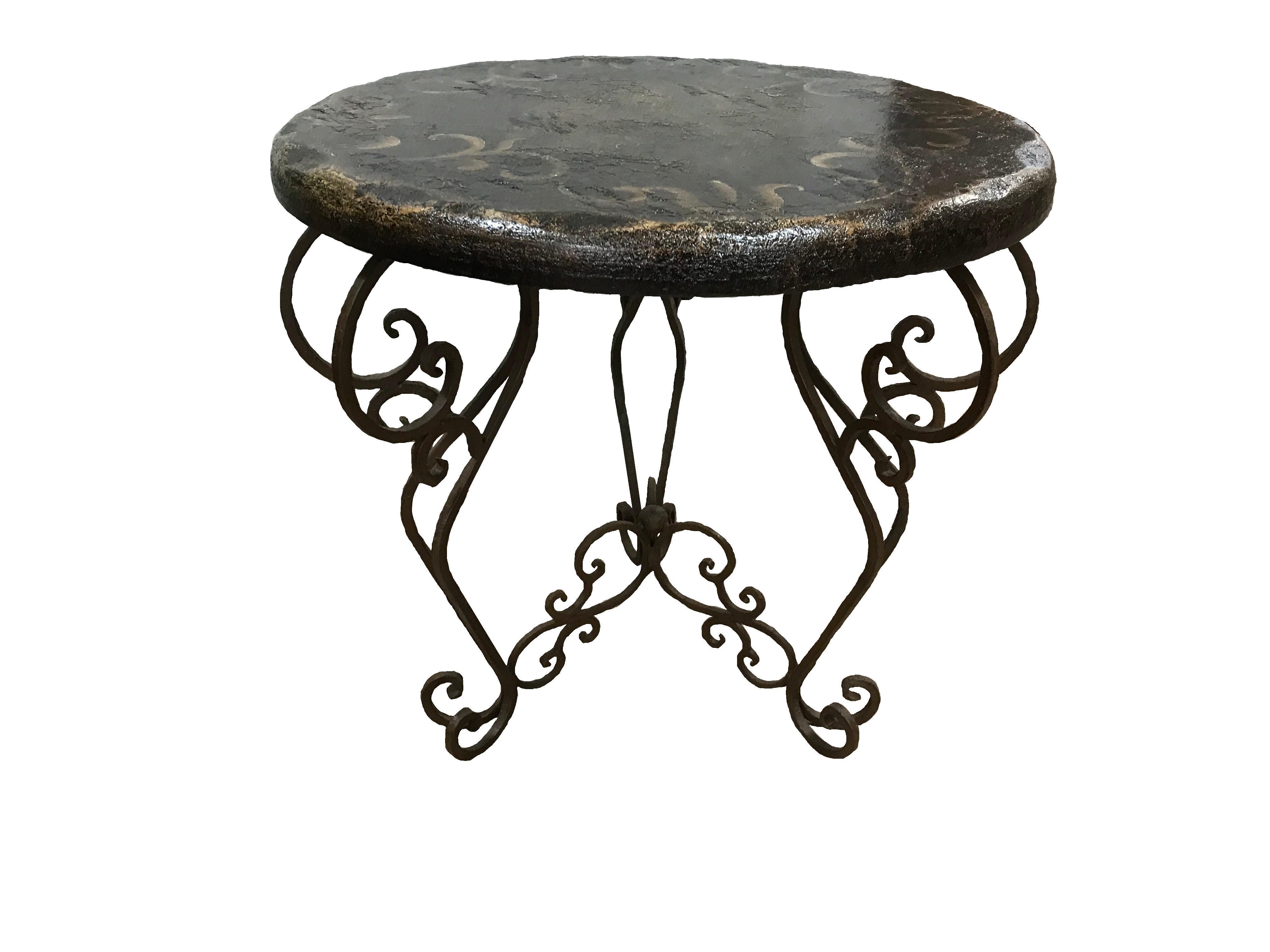Peruvian Home Furnishings Granada Wrought Iron Hand Painted Wood Accent Table