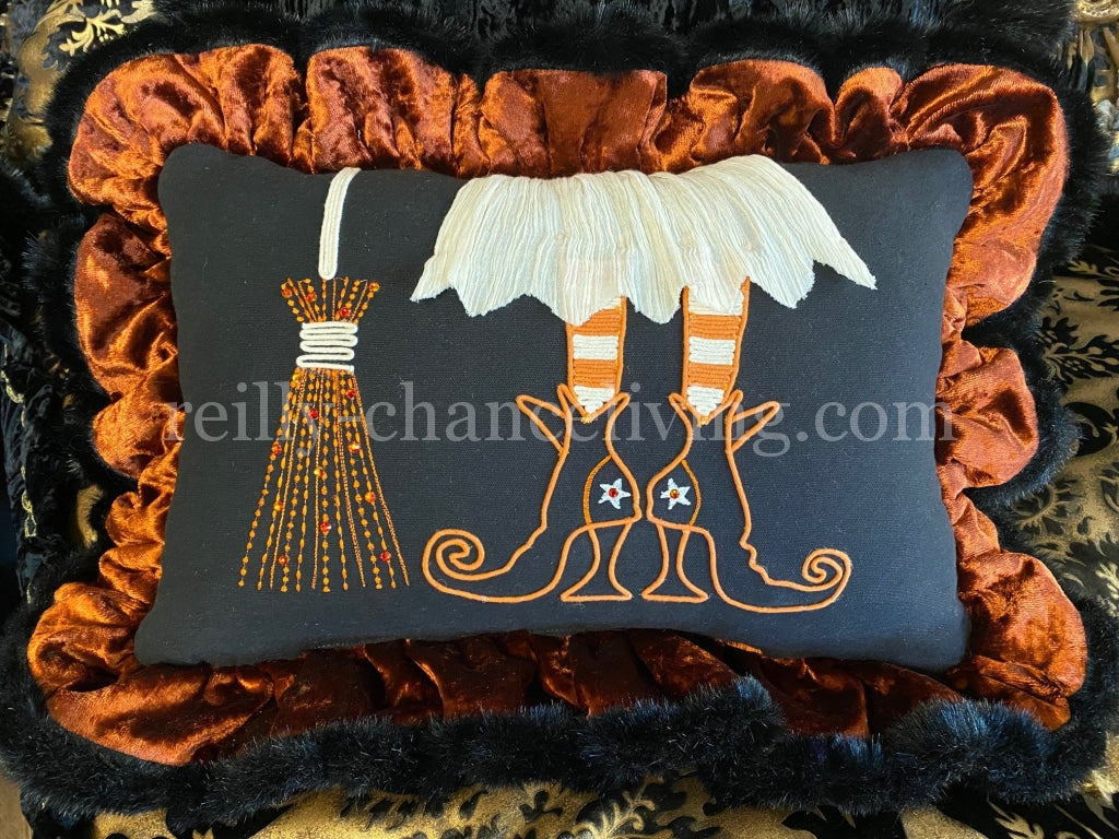 Halloween Accent Pillow with Witches Boots and Broom