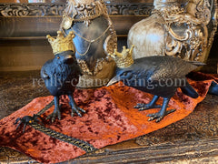 Set of 2 Black Crows With Gold Crown