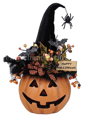 Lighted Fiber Optic Pumpkin with Witch Hat