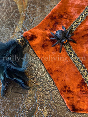 Halloween Rust Velvet Table Runner with Spider