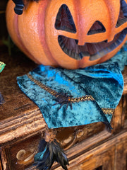 Halloween Turquoise Velvet Table Runner with Spider