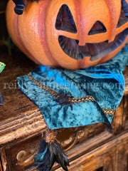 Halloween Turquoise Velvet Table Runner with Spider